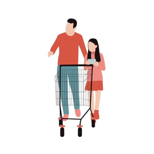 padre e hija haciendo la compra en el super